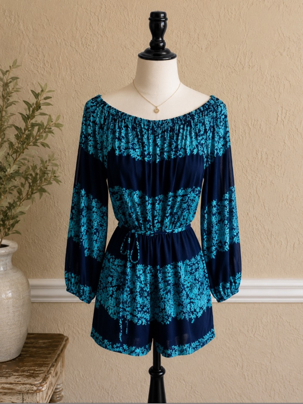 Women's Navy & Teal Floral Off-Shoulder Romper